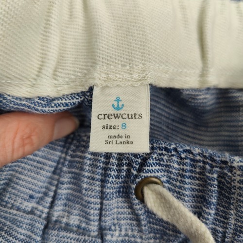 J Crew Crewcuts Dock Shorts Boys 8 Blue White Stripe Linen Drawstring Casual - Picture 4 of 7