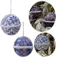 💲Sale💲 2 Xl Weihnachtskugeln Stoff Blau Weiß 8Cm Winter-Zauber Christbaum Deko