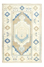 Tappeto Oushak annodato a mano 8x10 blu tenue beige grande tappeto lana turca