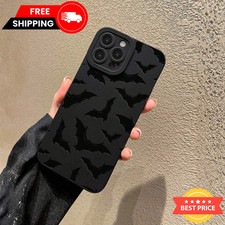 Black Soft TPU Phone Case Embossed Bat Print Shockproof Cover Gothic Halloween