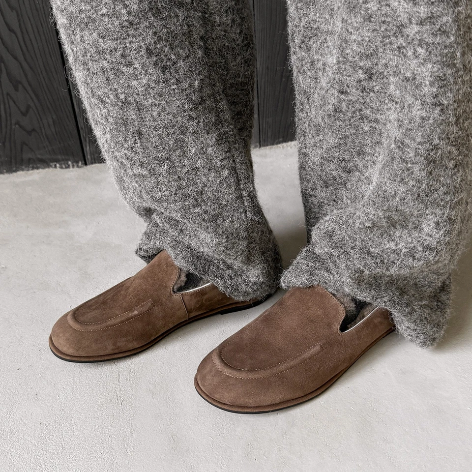 Теплый плоский мех туфли зимние женские меха подкладка мокасины поскользнуться на замшевые кожаные туфли - Изображение 3 из 4