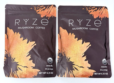 FRESH Lot of 2 Ryze Mushroom Coffee Drink Mix Powder 30 Servings Pouch 6.35oz