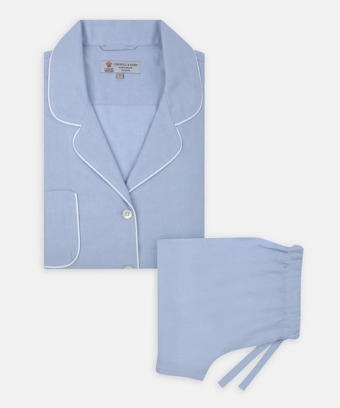 TURNBULL & ASSER Blue Piped Cotton-Cashmere Ladies Pyjama Set, SIZE: L, RRP:£595 image 5