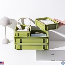 Heavy Duty Stackable Plastic Storage Container Tray - Green, 2L 2S