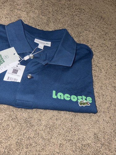 Polo Lacoste uomo regular fit 12,12 effetto lavato cotone biologico blu media nuova con etichetta - Foto 3 di 10