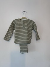 Next Baby Sage Green Ribbed Stripe Lounge Set 9-12 Months | Excellent Condition