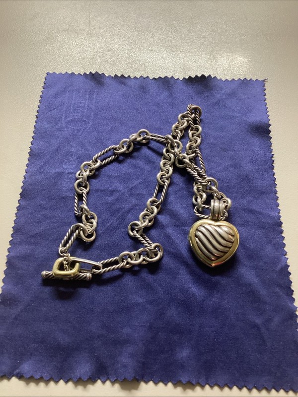 David Yurman Figaro Sterling Silver 18k Gold 16” Necklace with Heart Pendant