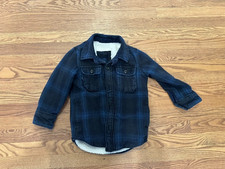 GapKids Sherpa-Lined Blue Plaid Flannel Shirt Jacket XS