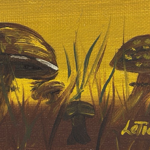 Vintage Small Painting with Mushrooms Signed Leticia - Picture 4 of 9
