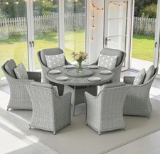 6 Seater Garden Dining Table And Chairs Outdoor Patio Rattan Set Cushions Grey