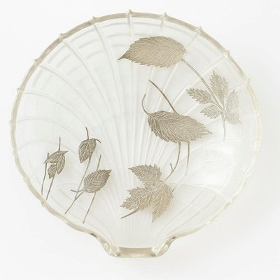 Sea Shell Crystal Dish Plate Platter Silver Leaf Vintage Whimsical Fairycore