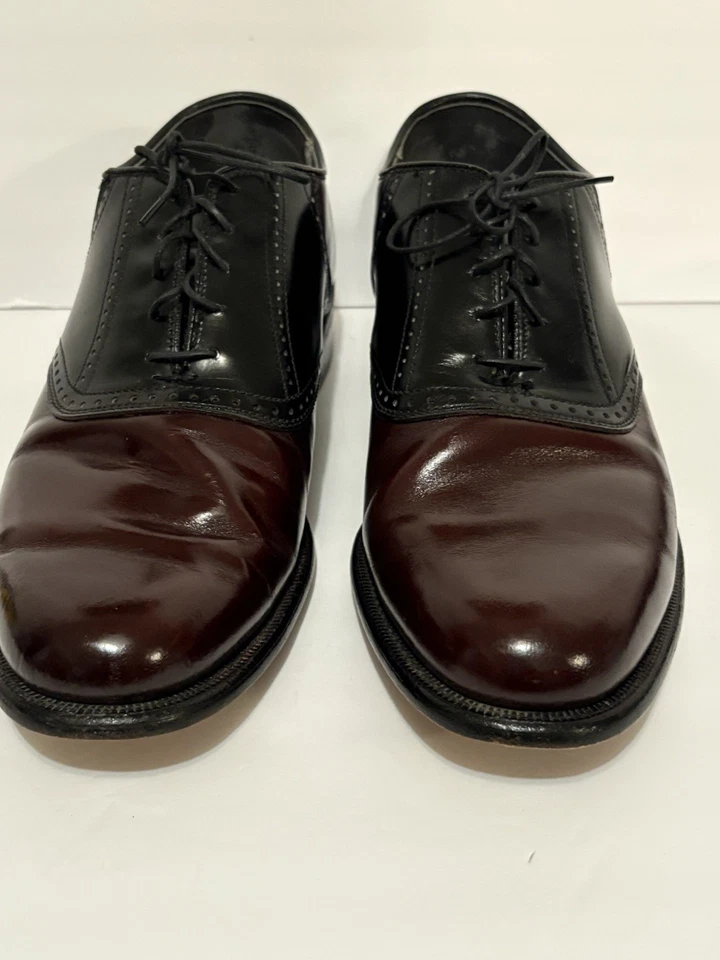 Sillín Oxford Dexter Borgoña/Negro Cuero Punta Redonda Brogue Con Cordones Talla 11 M Foto 3 de 4