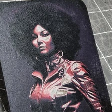 Laser etched AI 3d retro futuristic ebony woman girl pinup sci-fi digital 3x5