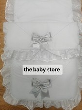 Baby  girls /boys  White /grey Large Ribbon bows  Foot Muff Cosy Toes Pram buggy