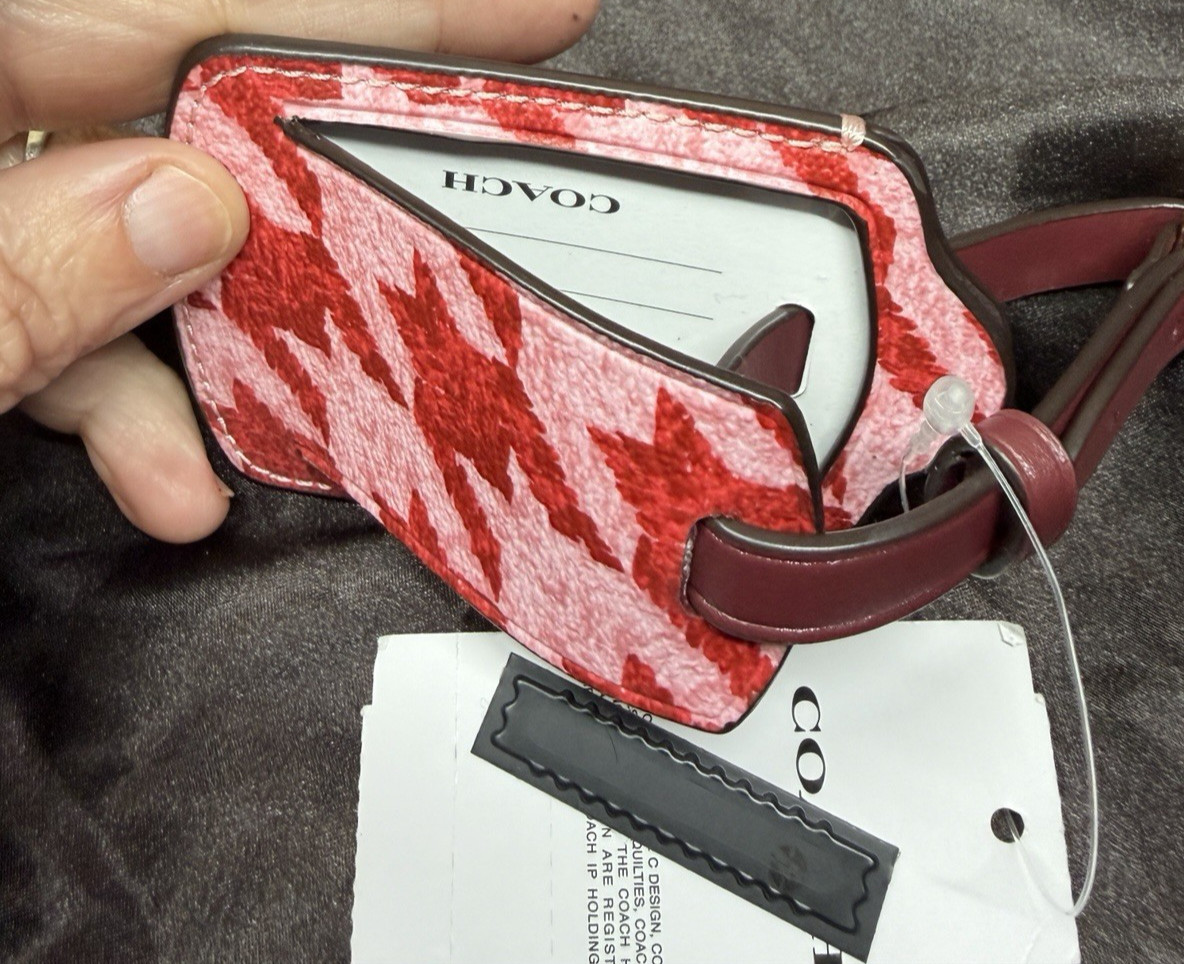 Coach Red and Pink Houndstooth Print Luggage Tag NWT thumbnail 4