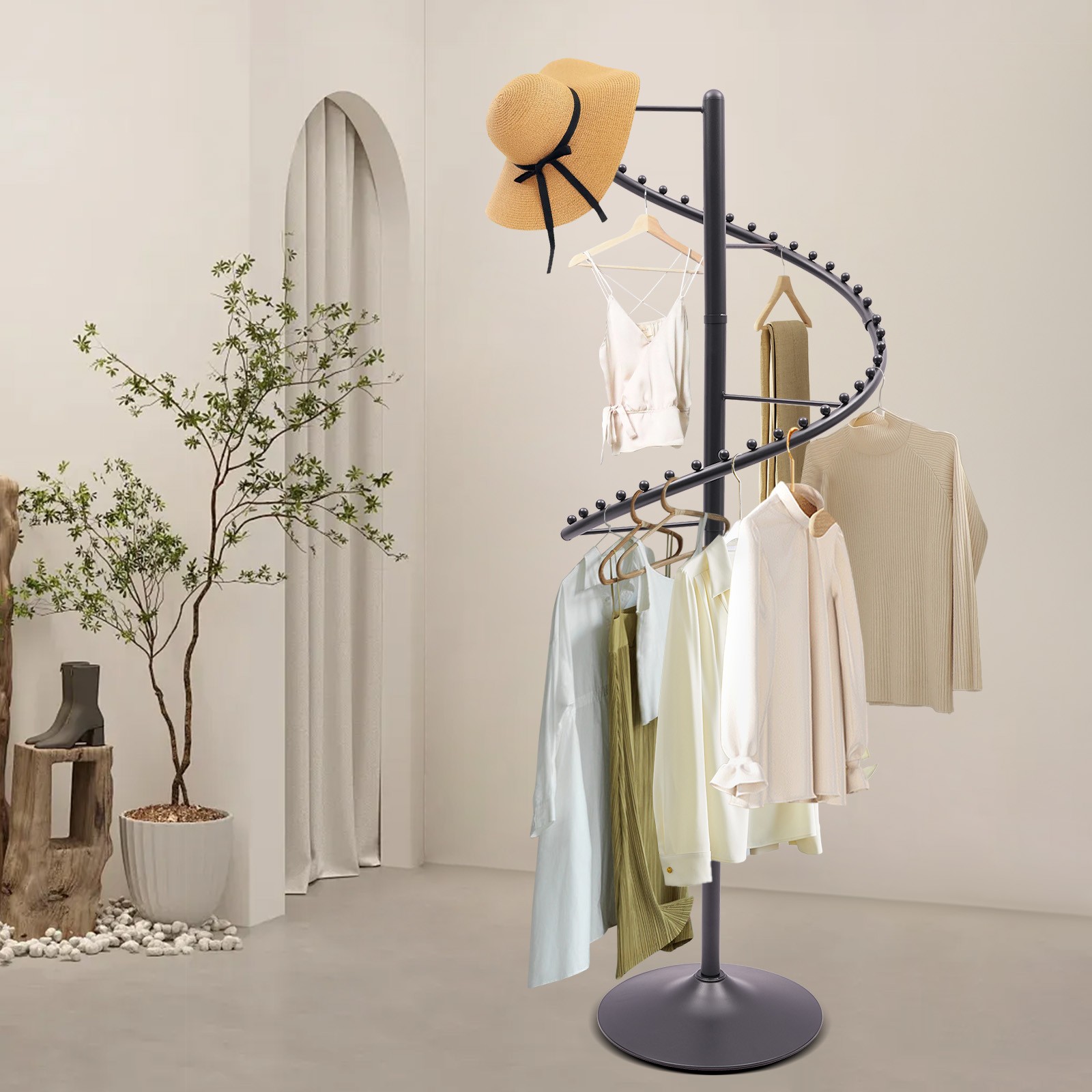 Spiral 360° Rotating Garment Rack - Floor-Standing Clothes Organizer, Black 1.8m