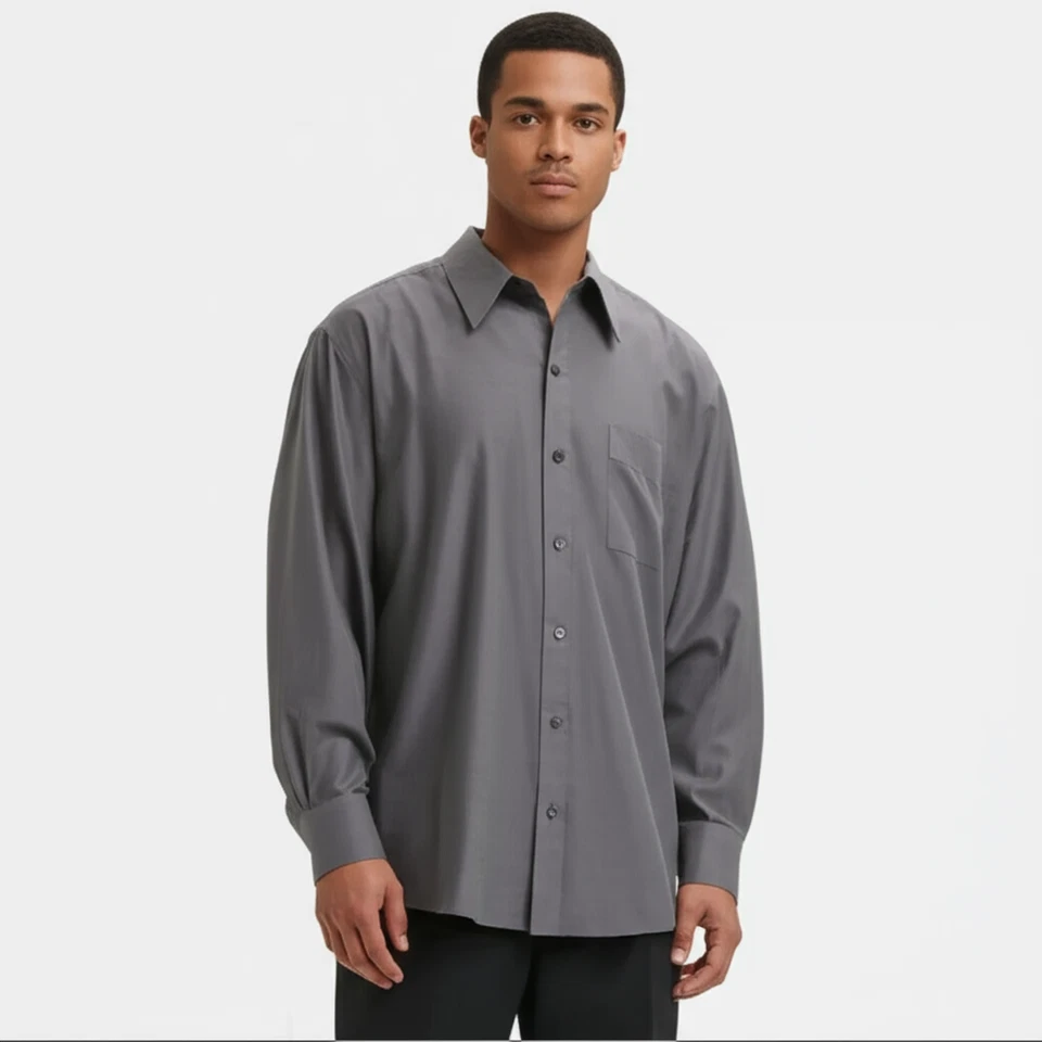 Camisa Joseph & Feiss Para Hombre Con Botones Talla 18.5 36/37 Gris Manga Larga 100% Seda Foto 2 de 4