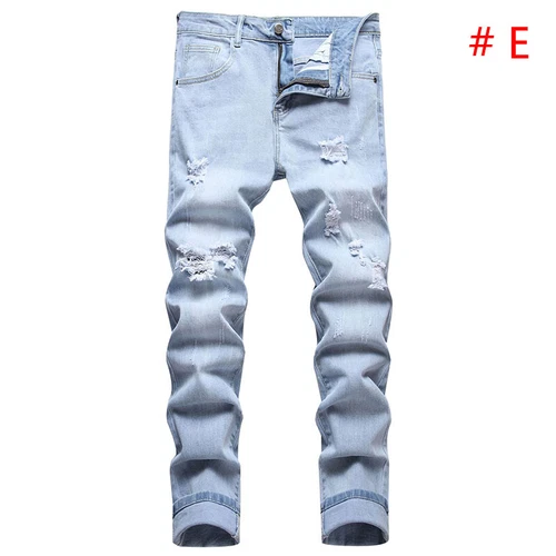 Moda Para hombres Jeans Elastizados Calce Ajustado Pantalones Informales Largos Estampados Denim Pantalones - Imagen 19 de 38
