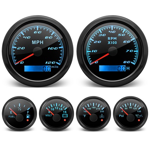 6 Gauge Set 85mm Black GPS Speedometer 120MPH Tachometer 8000RPM Waterproof  - Picture 1 of 7