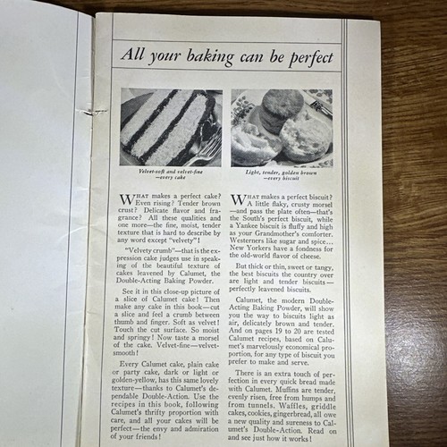 Vintage 1934 The Calumet Cookbook of Oven Triumphs Recipe Booklet Baking Powder - Imagen 4 de 4