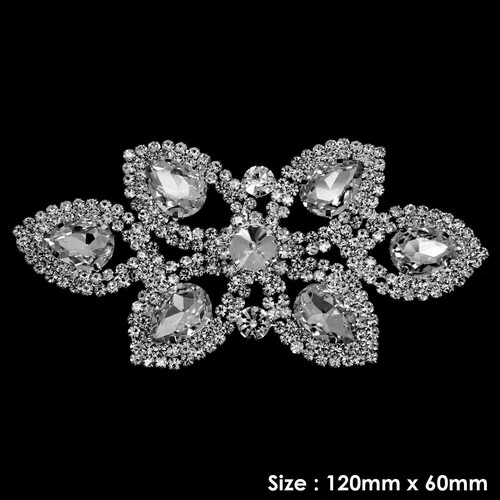 Rhinestone Diamante Motif Sew On Applique For Wedding Bridal Prom Gown & Dresses - Picture 90 of 102