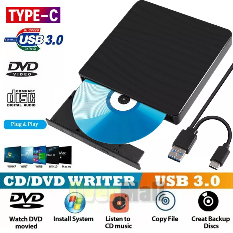 Unidad DVD externa USB 3.0 C USB Reproductor DVD Portátil Para Laptop |