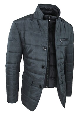 Giubbotto piumino uomo grigio scuro elegante invernale Principe di Galles |  eBay