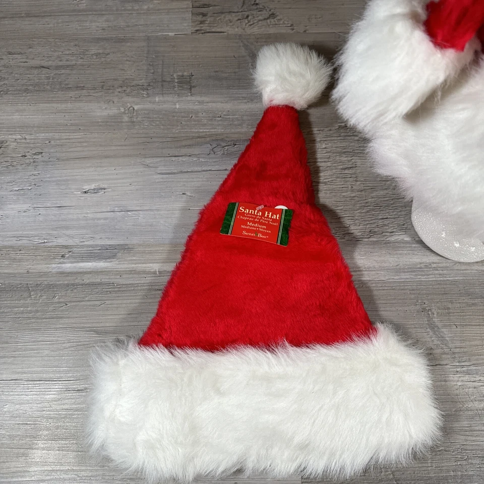 Pair (2) Santa’s Best Santa Claus Hat Soft Faux Fur Adult Size M Vintage New - Image 2 of 4