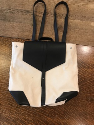 NWOT DEUX LUX Demi Off White Canvas Black Trim Women s Small Backpack Vegan