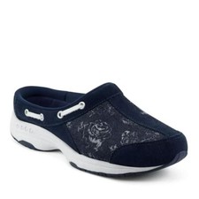 Women's Easy Spirit Travelport Clog Navy Blue Silver Floral Sport Clogs Size 9.5