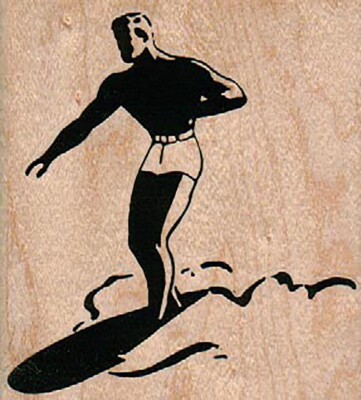 Mounted Rubber Stamp, Surfing Man Stamp, Surfer, 60s Surfer Dude, Man Surfing