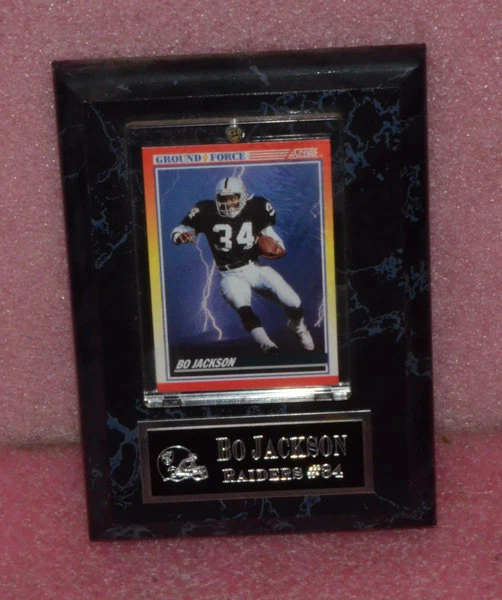 Placa de tarjeta de fútbol americano larga de 3 Los Angeles Raiders Bo Jackson & Howie. Foto 3 de 4