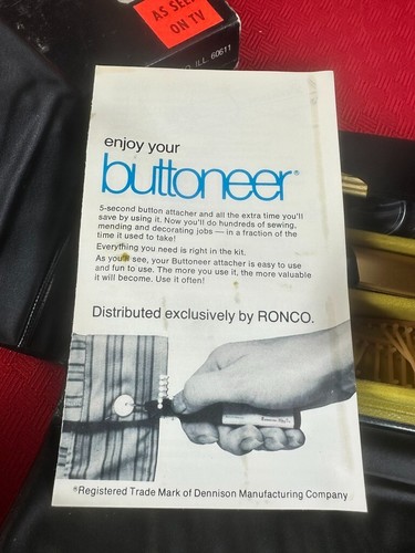 VTG Original Collectible Dennison BUTTONEER 5-SECOND BUTTON ATTACHER KIT - Picture 9 of 9