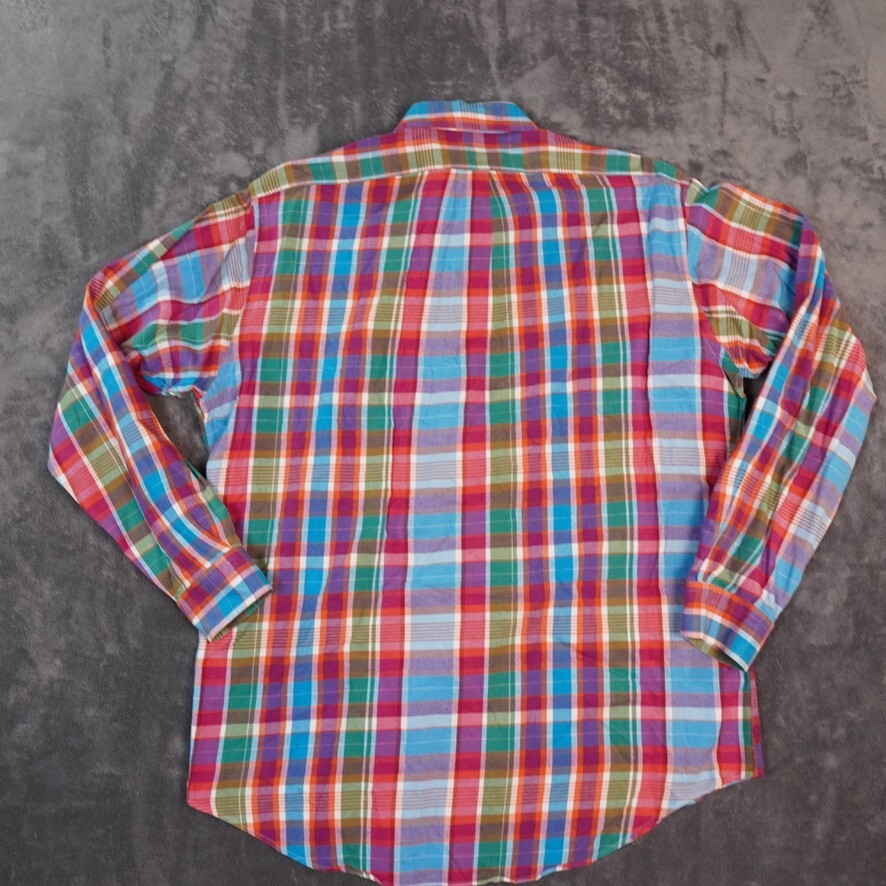 PONY Camicia Ralph Lauren vintage uomo 16 grande rosso blu verde preppy madras nautica costiera