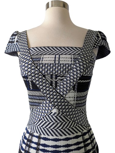 CINDERELLA Dress Mini Sleeveless White Black Blue Stretch Knit Geometric SMALL - Picture 5 of 8
