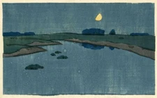Marsh Creek by Arthur Wesley Dow – 1910 Woodcut Landscape Print to Frame