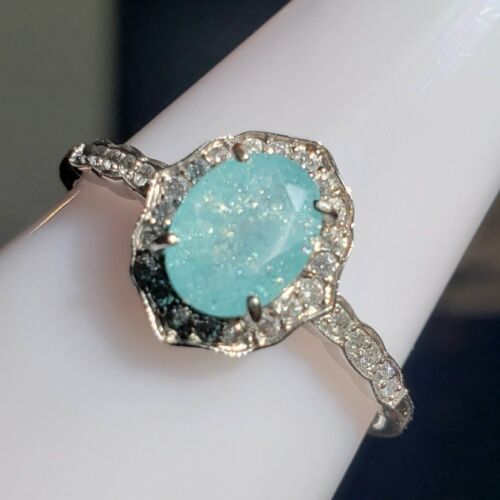 Ring Bomb Party Original Ring Created Aquamarine Halo Size 9 Rhodium plated