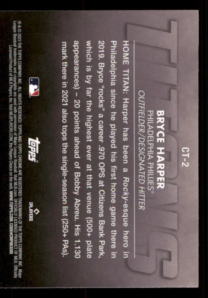 2023 Topps Chrome Titans #CT2 Bryce Harper - Image 2 of 2