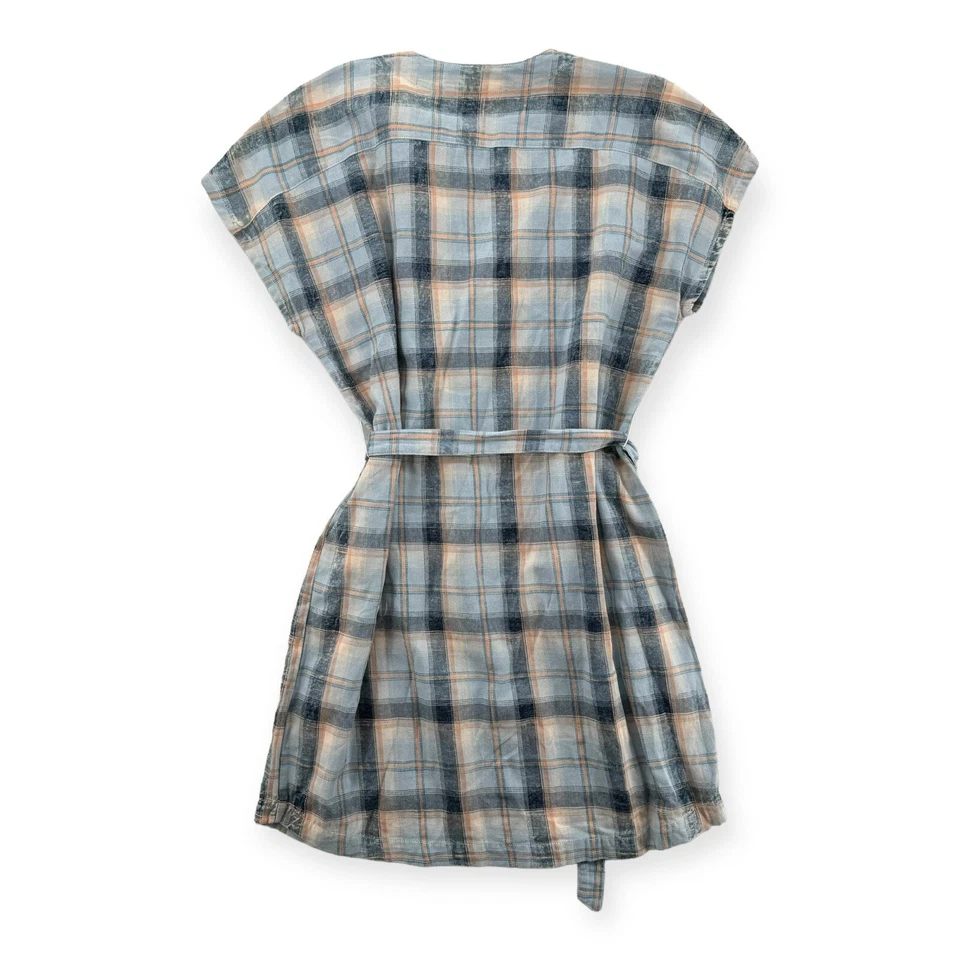 Vestido Orvis para mujer grande azul a cuadros algodón con corbata manga corta NUEVO Foto 2 de 4