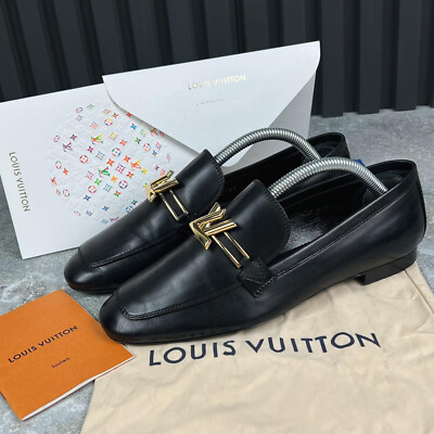 Louis Vuitton Upper Case Flat Loafers Black Leather 6 US or
