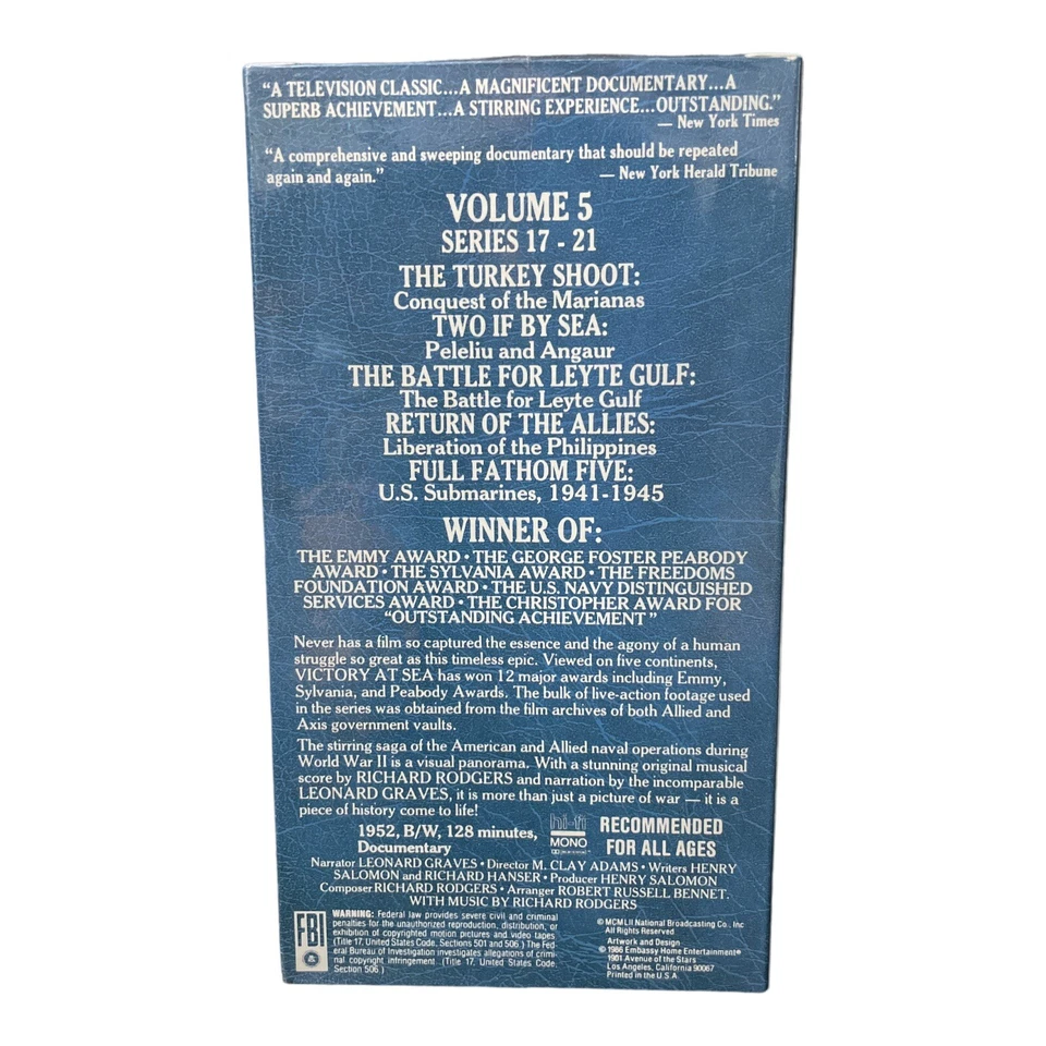 2 WWII Victory at Sea VHS 1984 Volumes 5 & 6New Sealed Watermarks - Image 3 of 4