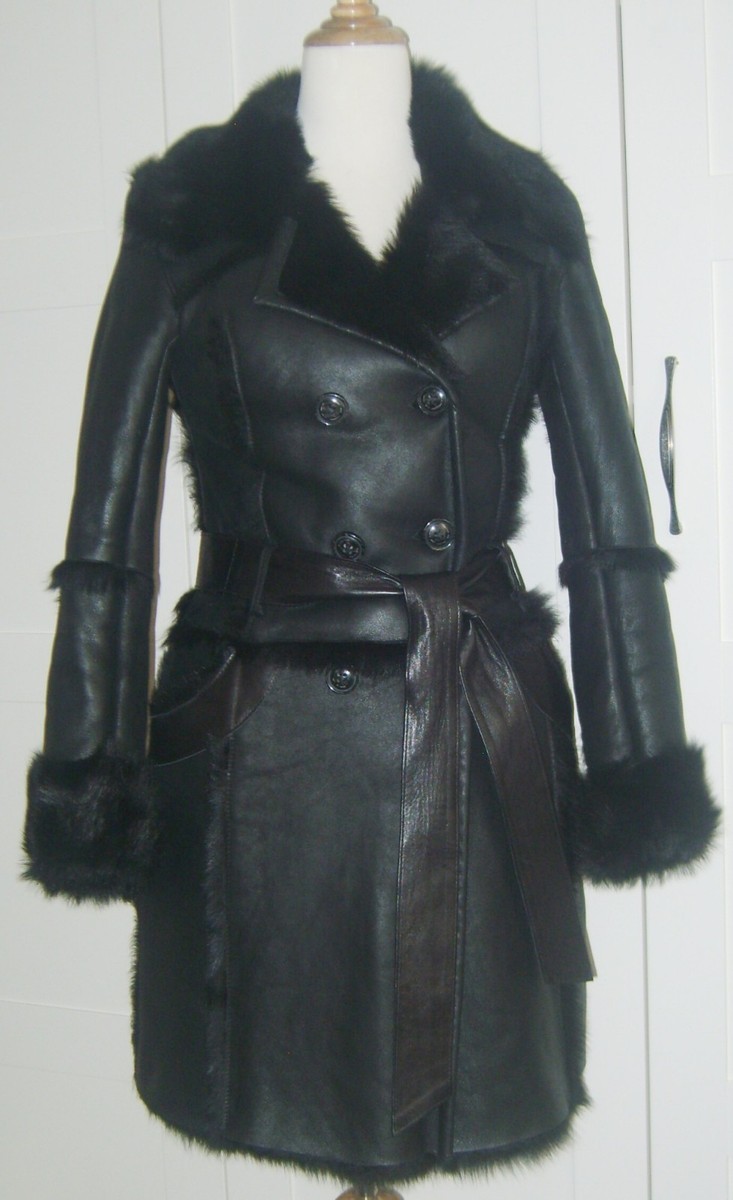 Manteau En Peau Lainée Agneau De Toscane Noir GIORGIO Cuirs - Taille 38, Occasion Très Bon état