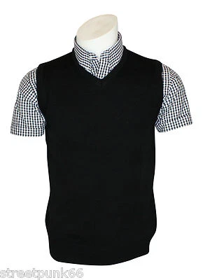Relco Herren Schwarz Gestrickt Tank Top Retro Mod Skin Skinhead Ska Nord Soul - Bild 1 von 3