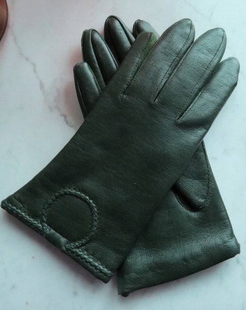 WOMEN'S GREEN LEATHER GLOVES LINED STRETCH SIZE 6.57.5 eBay
