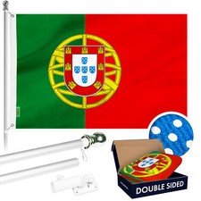 Flag Pole 6FT Silver  Portugal Portuguese Flag 3x5FT Combo Double Sided Embroid