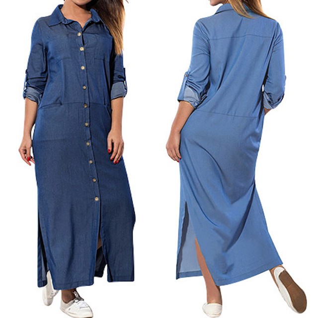 plunge neck split maxi shirt