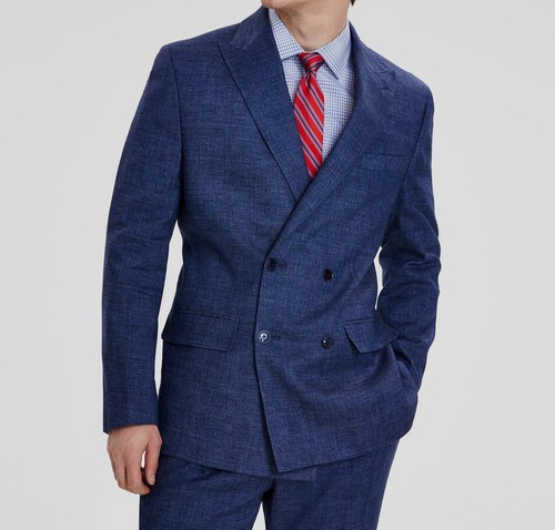 Tommy Hilfiger Men's Blue Linen Modern Jacket & Pants Suit Size 40L 34W-32L