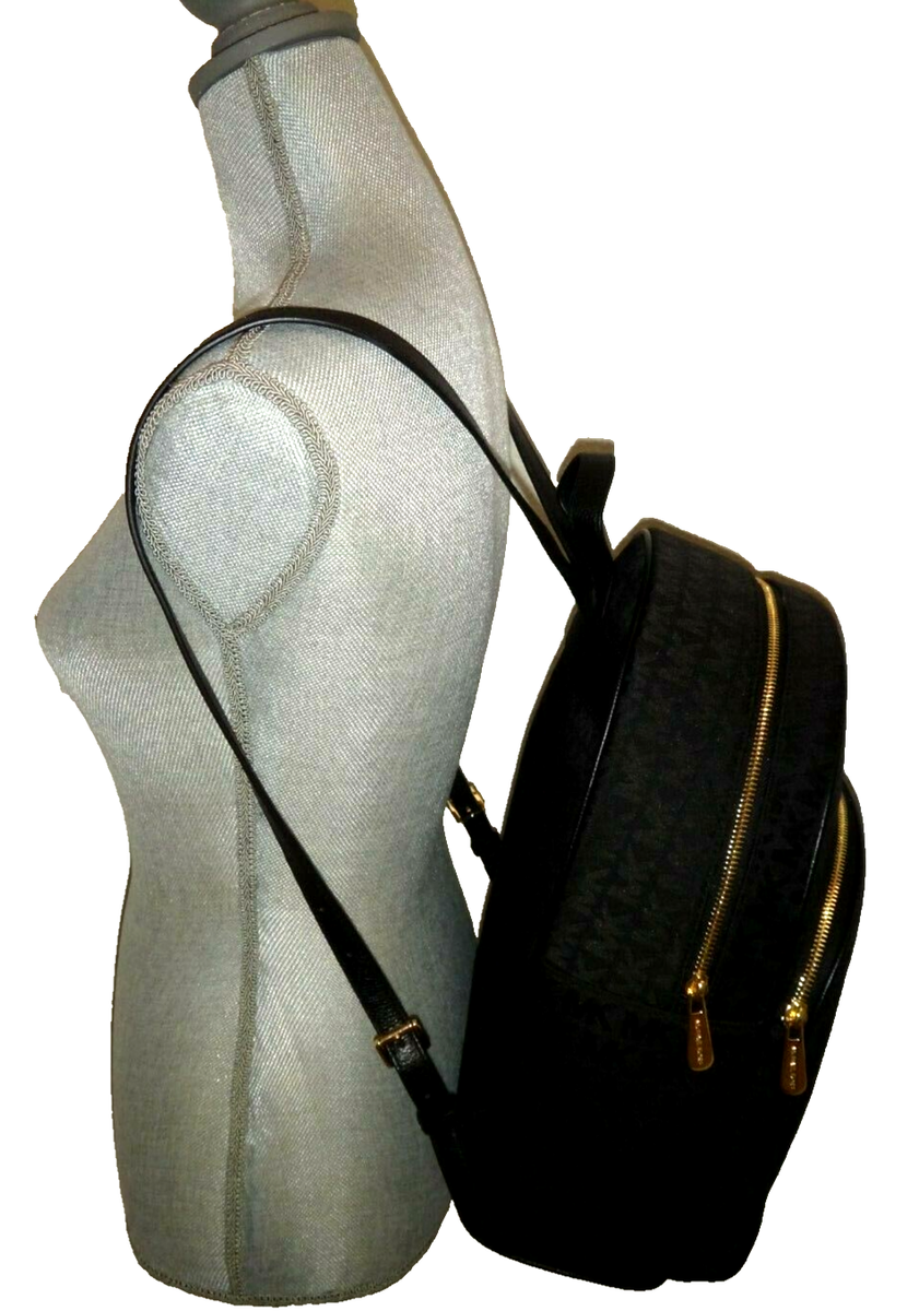 MICHAEL KORS Women's Abbey MK Signature LARGE Backpack Black Jacquard Gold  Logo | eBay