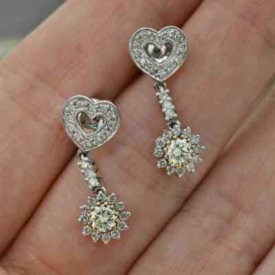 2Ct Round Cut Lab-Created Diamond Flower Drop WomenEarring 14K White Gold Plated