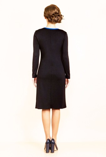 EUROPEAN PARTY DRESS LONG SLEEVE ROYAL BLUE STRETCH COCKTAIL DRESS LACE DECOR - Picture 3 of 3